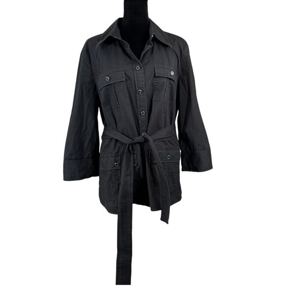 Michael by Michael Kors Long Sleeve Belted Utility Button Down Shirt Large Black - Picture 1 of 14